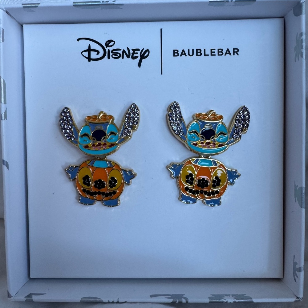Disney BaubleBar Stitch Halloween Pumpkin Earrings NIB